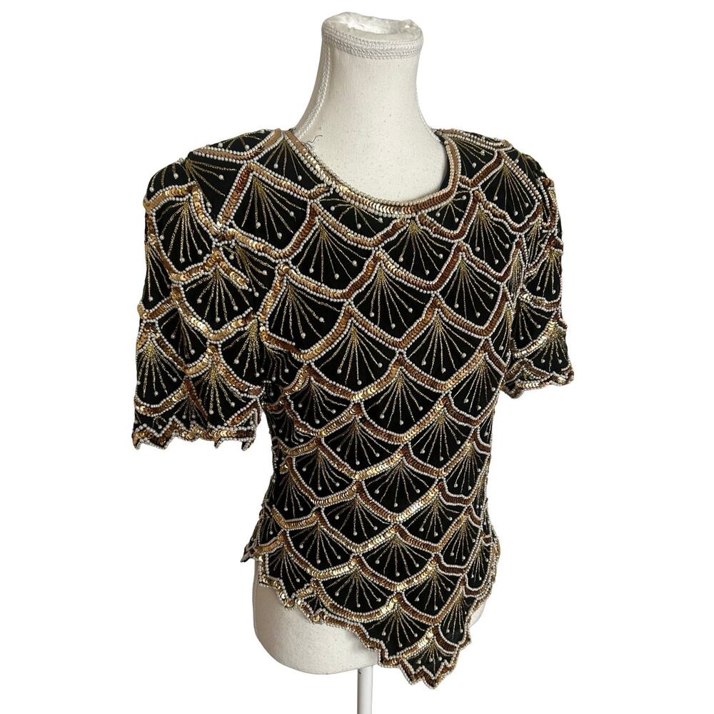 Vintage Lawrence Kazar Silk Beaded Top
